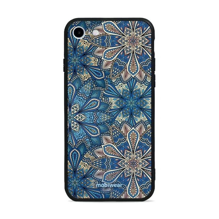 Mobiwear Glossy case за Apple iPhone SE 2020, син, дизайн на цветя, устойчив на удар и надраскване