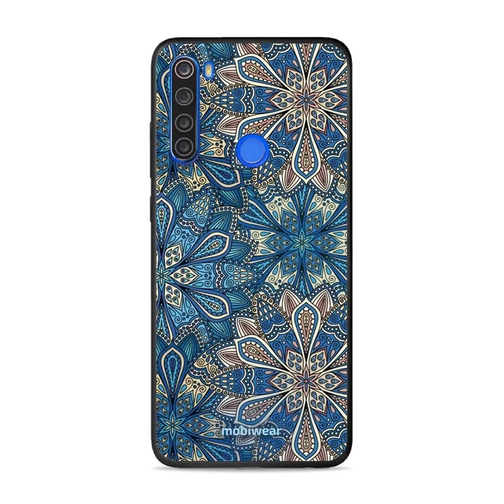 Husa Mobiwear Glossy pentru Xiaomi Redmi Note 8T, design flori, albastru, rezistent la socuri si zgarieturi