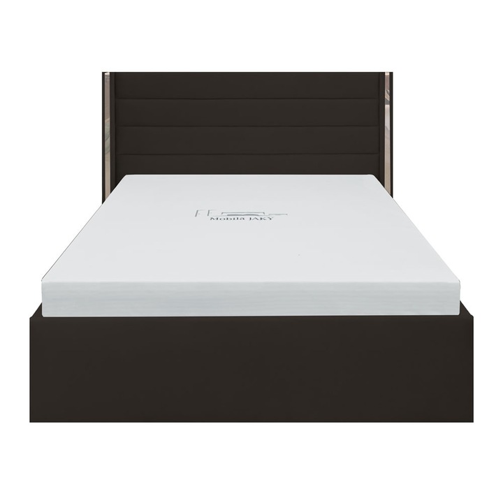 Pat dublu tapitat Siena 200/200, negru cu benzi argintii, cu somiera metalica rabatabila si spatiu de depozitare