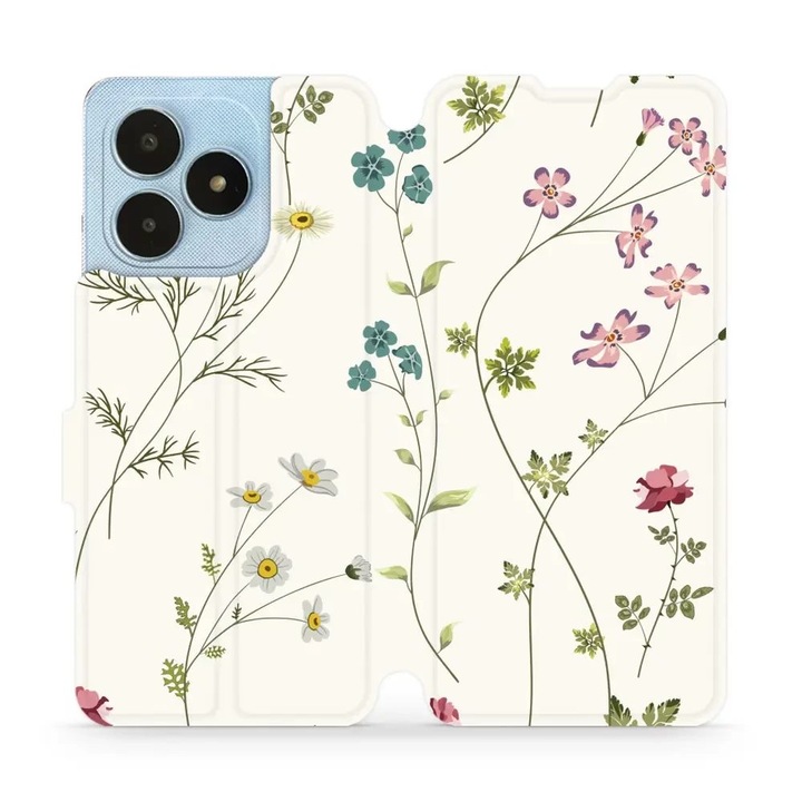 Mobiwear flip cover за Realme Note 50, дизайн на цветя, устойчив на удари и надраскване, многоцветен