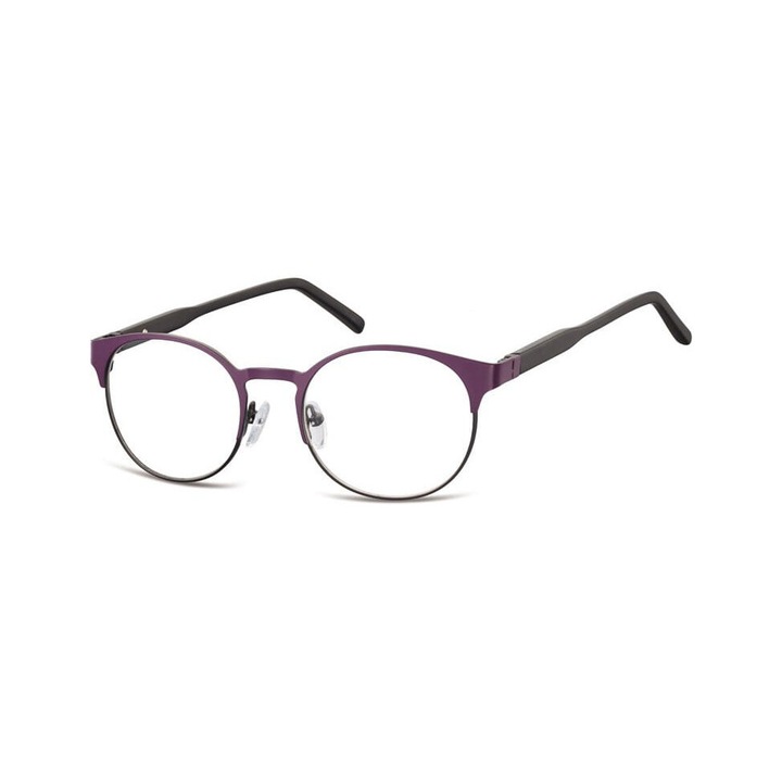 Rame Ochelari de vedere unisex Sunoptic 994H, violet/negru mat, lentile transparente, set cu etui, sac si laveta, 51x19x140mm