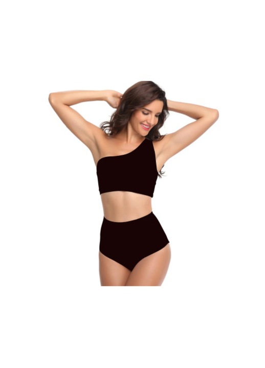 Дамски бански костюм Mixbo, от две части на едно рамо, високи черни бикини, размер M