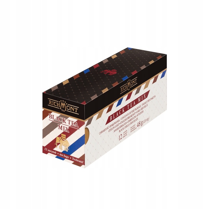 Mix Ceaiuri Negre Richmont, 12 plicuri, Ceylon Gold, English Breakfast, Earl Grey Blue, Assam Himalaya, Darjeeling SFTGFOP1, Black Chilli Chocolate