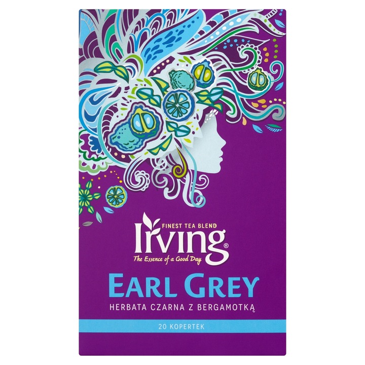 Fekete tea Earl Grey, Irving, 20 filter, bergamott és citrom íz