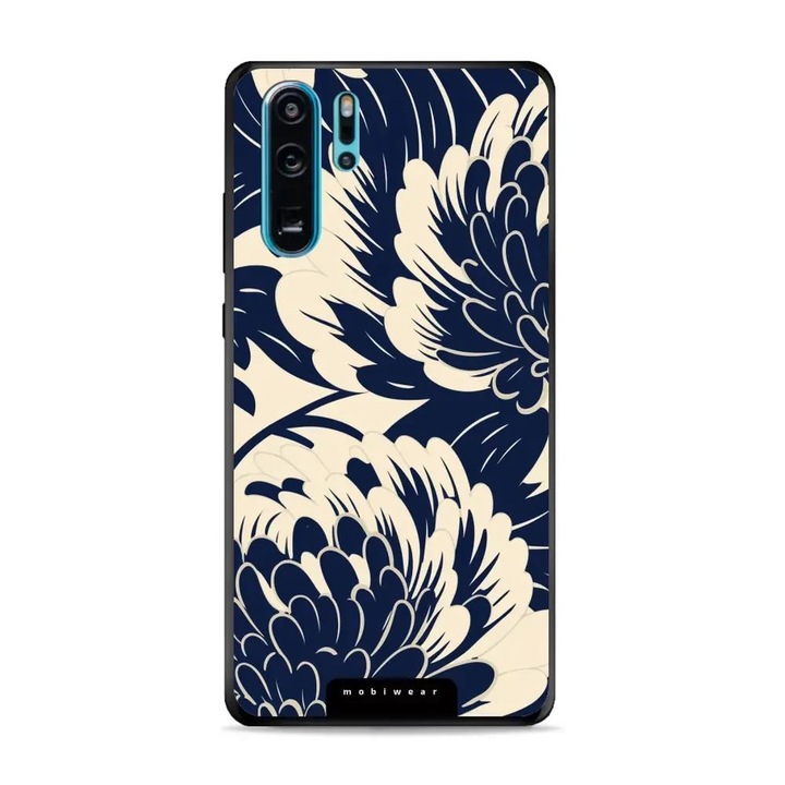 Калъф за телефон Mobiwear Glossy, за Huawei P30 Pro, син на цветя, устойчив на удари и надраскване