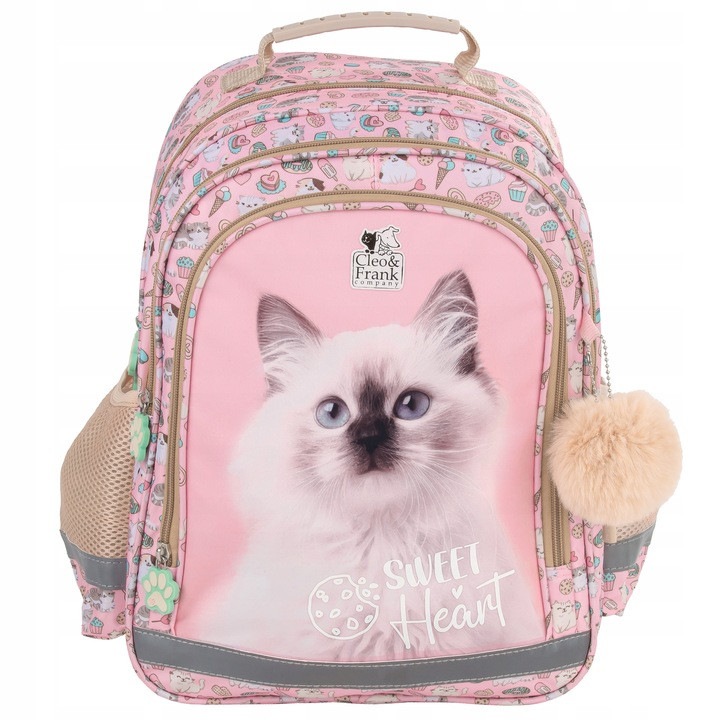 Rucsac Derform Cleo&Frank, 3 compartimente, motiv pisica, 38x28x18cm, 23l