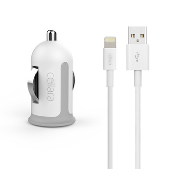 Incarcator auto Cellara 2.4A cu cablu detasabil Lightning Connector - Alb Incarcator auto Cellara 2.4A cu cablu detasabil Lightning Connector - Alb