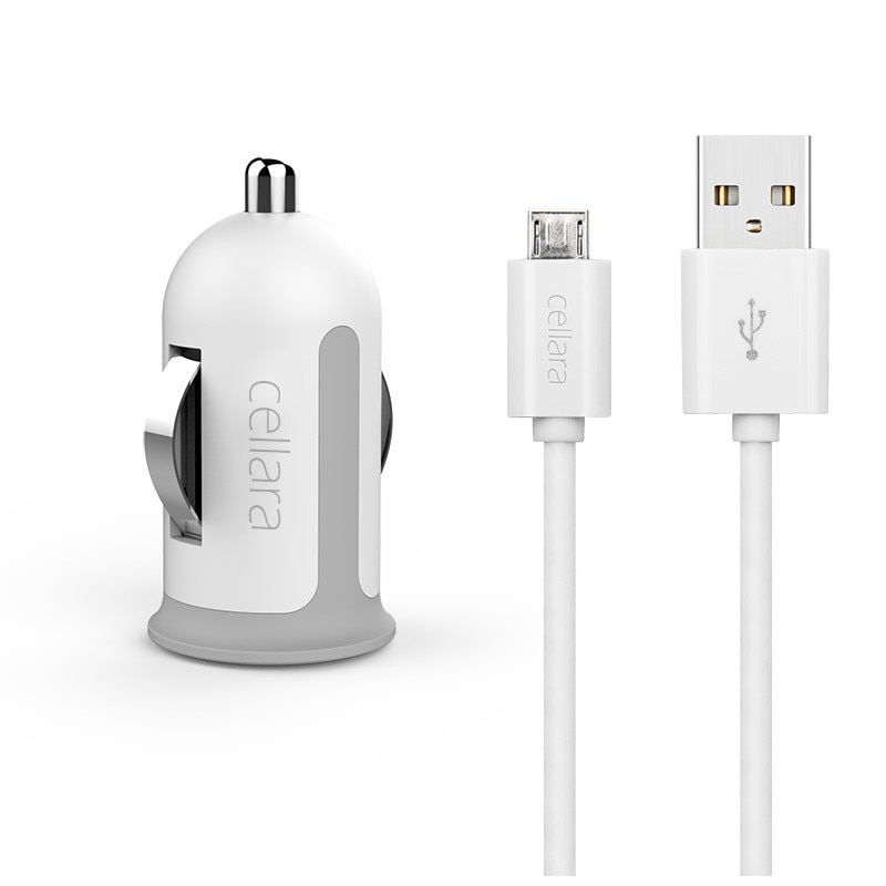 Incarcator auto Cellara 2.4A cu cablu detasabil Micro USB - Alb