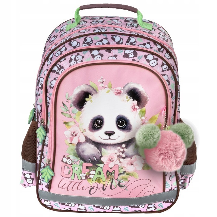 Ghiozdan, Derform, Panda 10, 3 compartimente, 23l, 38x28x18cm, roz