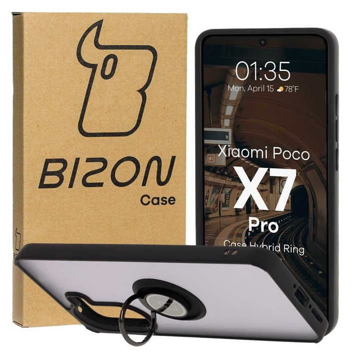 Калъф, Bizon Case Hybrid Ring за Xiaomi Poco X7 Pro, Оцветена с черна рамка
