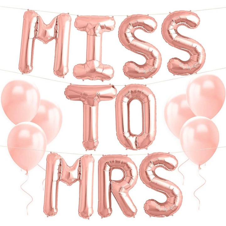 Baloane folie Rose Gold MISS TO MRS 16 inch set decor nunta