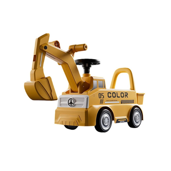 Кола с багер, Детско управление, Система против преобръщане, Интегриран клаксон на волана, Осветителна система, Звукова система, Място за съхранение Възраст 1-3 години, Жълто