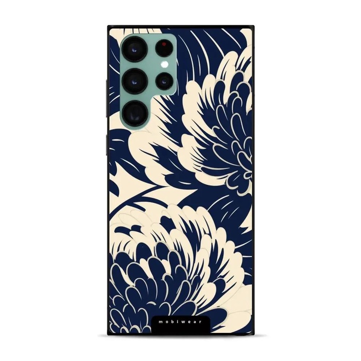 Калъф за телефон, Mobiwear, за Samsung Galaxy S22 Ultra, син на цветя, устойчив на удар и надраскване
