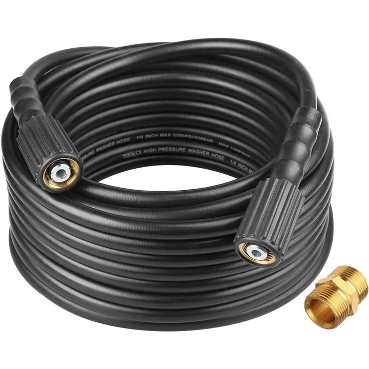 Karcher magasnyomású mosó tömlő, 15 m hosszú, M22/14, 3300 PSI, visszaforgásgátló, adapterrel, fekete