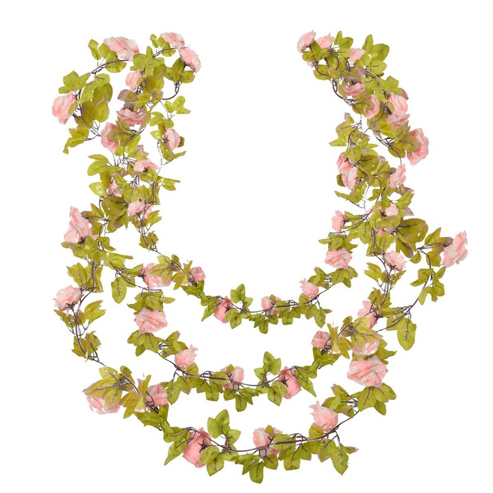 Комплект от 3 изкуствени растения, тип гирлянда, Naimeed D5008, Розови, 2м