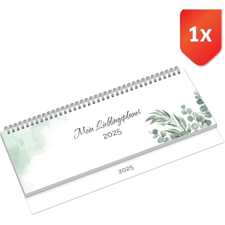 Calendar de Birou PRIMUS PRINT 2025, in limba Germana, Saptamanal, 297 x 130 mm, Hartie Naturala 75 g, 112 Pagini, cu Spirala, Verde