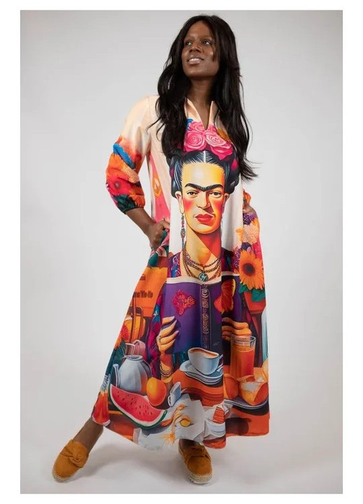 Zen frida maxi ruha zsebekkel és hosszú ujjal, Többszínű, One Size