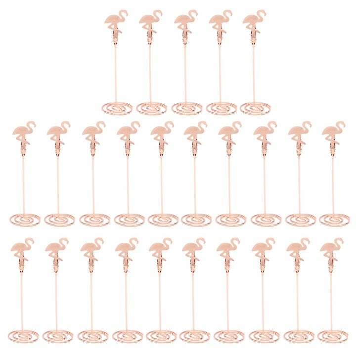 Set 24 suporturi documente flamingo roz auriu rezistent rugina 5x10cm