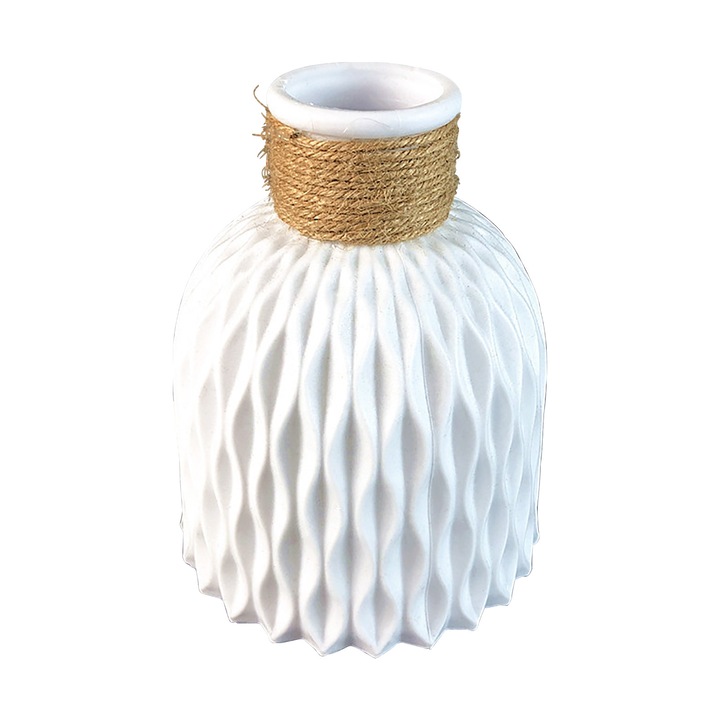 Vaze din plastic pentru flori, aranjament floral decorativ modern si durabil, vaza de flori pentru sufragerie, birou, decorare de nunta - alb
