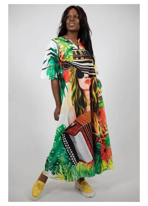 Rochie lunga cu buzunare si maneci clopot electric cathalee, Multicolor, One Size