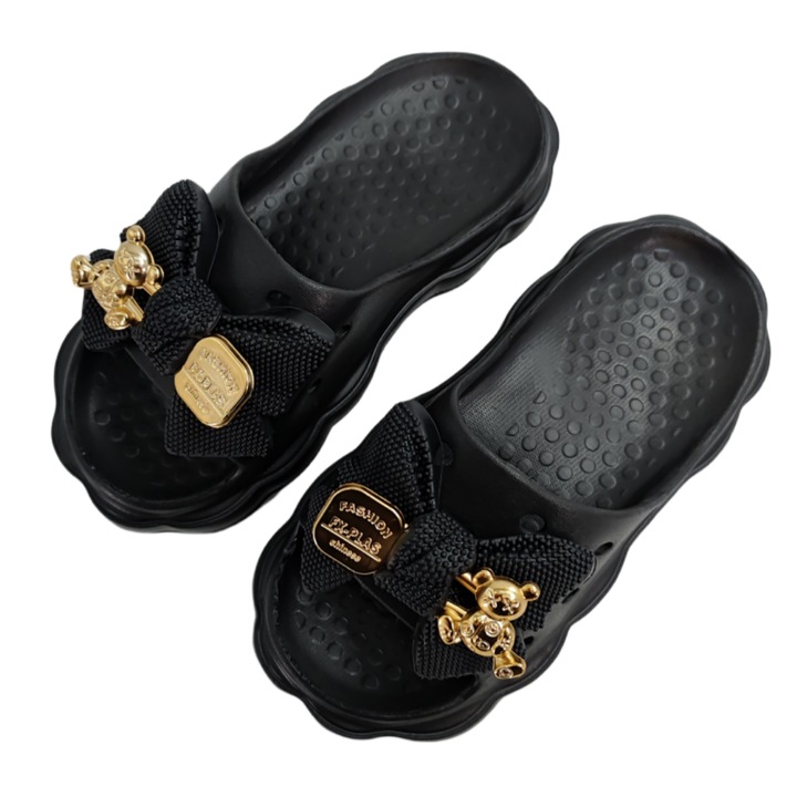 Papuci cu platforma si aplicatii decorative, de dama, H09-1, negru, 40