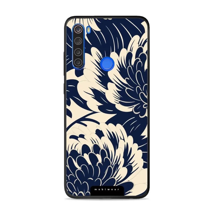 Husa telefon Mobiwear Glossy, pentru Xiaomi Redmi Note 8T, albastra cu flori, rezistenta la socuri si zgarieturi