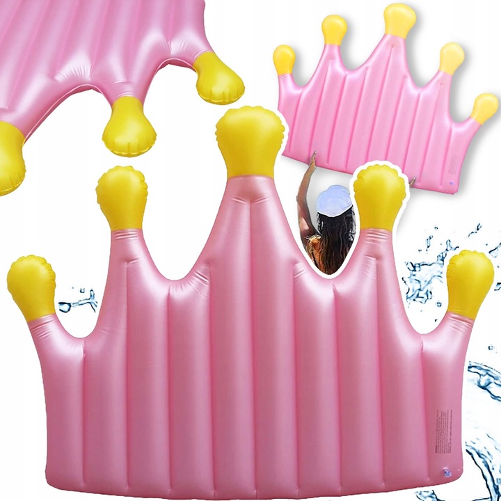 Rózsaszín vízi matrac korona alakban, 145x195cm, PVC, strand- és medencekészlet