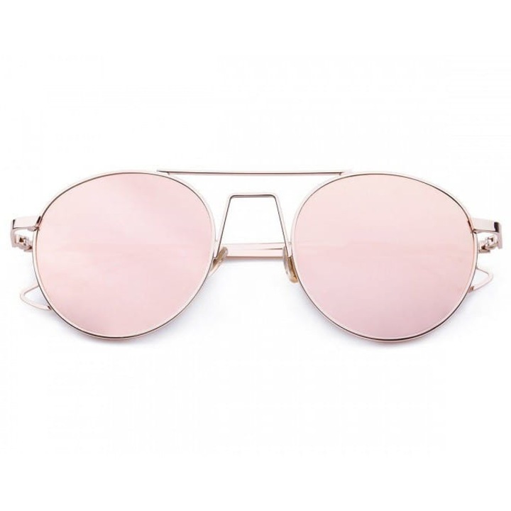 Дамски слънчеви очила, стилни, кръгли, полирани розови, 51x18x138 мм, комплект с калъф и кърпичка