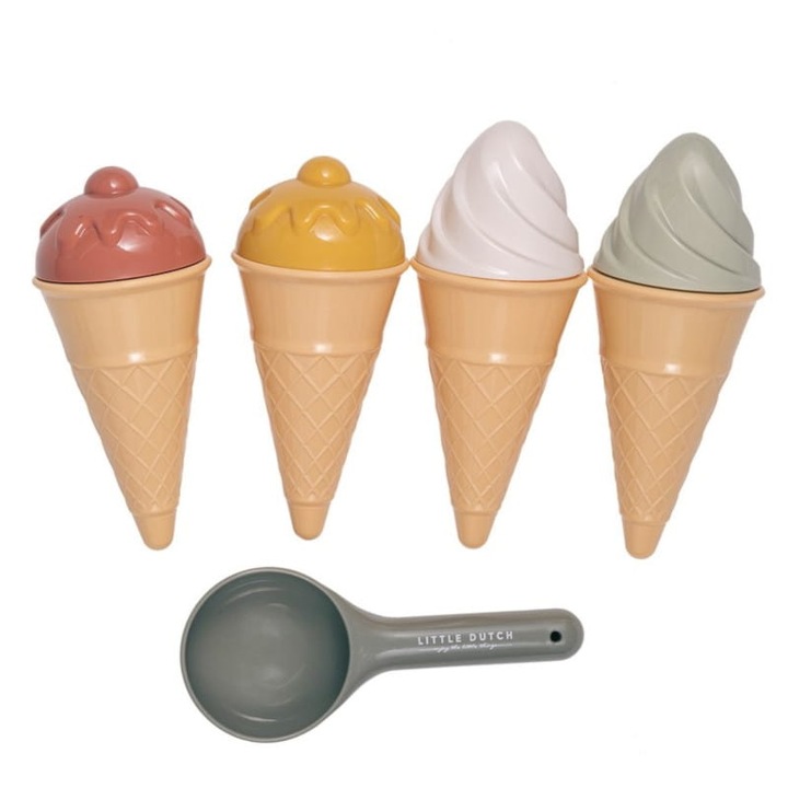 Zestaw jucarii de plaja - Little Dutch, 9 piese, 4 conuri, 4 forme, multicolor, 18m+