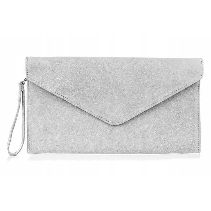 Geanta de seara, Beltimore din piele naturala, gri deschis, 32x17cm