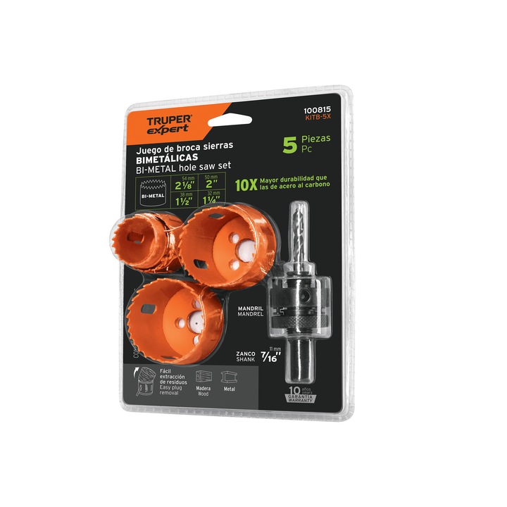 Set carote bimetalice, ø 32 mm, 38mm, 50mm, 54mm, cu burghiu de centrare, Truper