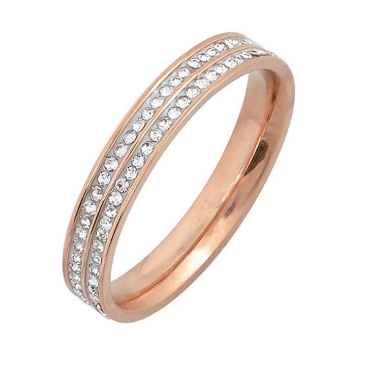 Inel din otel cu cristale albe, roz, set bijuterii dama