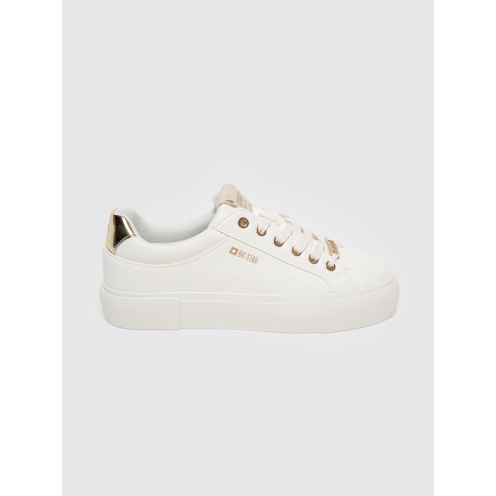 Tenisi dama Big Star, din piele ecologica, finisaj elegant, alb, aur roz