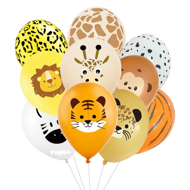 Set 20 baloane, latex, Ropet, imprimeu color Jungle Party, 30cm