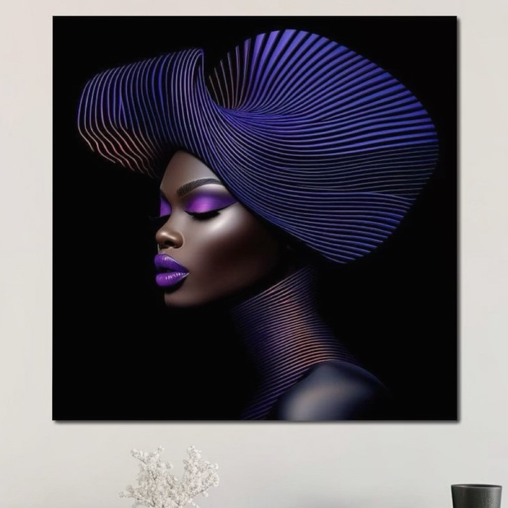 Картина Канава Премиум, LuxCanva® G1094, Футуристична Елегантност, 100 X 100 СМ, 100% Памучно Платно 400г/м2, Дървена Подрамка, Естетика, Футуристичен, Сензуалност, Мода, Контраст, Дива, Подиум, Всекидневна, Спалня
