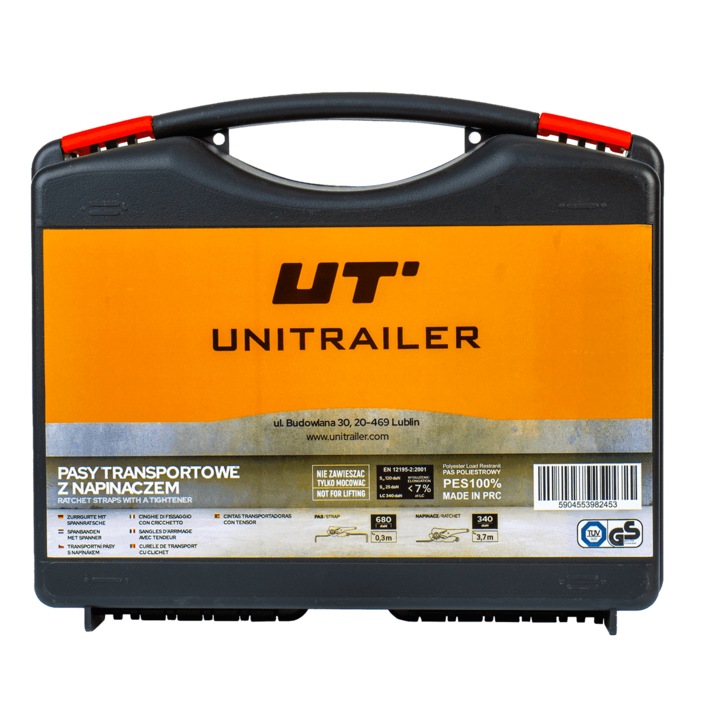 Set patru curele de transport cu intinzator UNITRAILER 4m/25mm/0.68t intr-o cutie