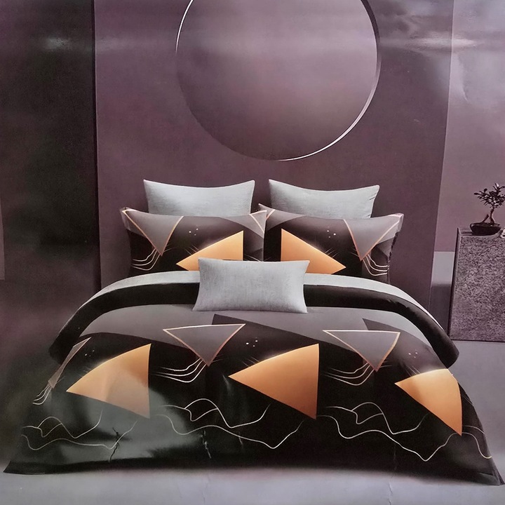 Lenjerie finet satinat cu elastic, XXL - Model geometric, 4 piese, Talo, 04, 70% bumbac, 30% poliester