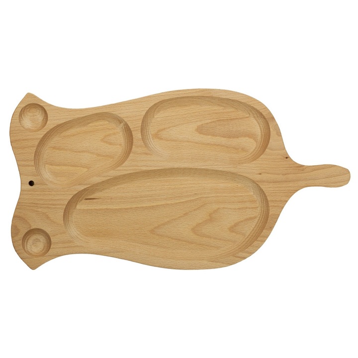 Platou Lalea, tava de servire cu 6 compartimente, lemn masiv, rustic, 51 x 27 cm, OnemisFlot