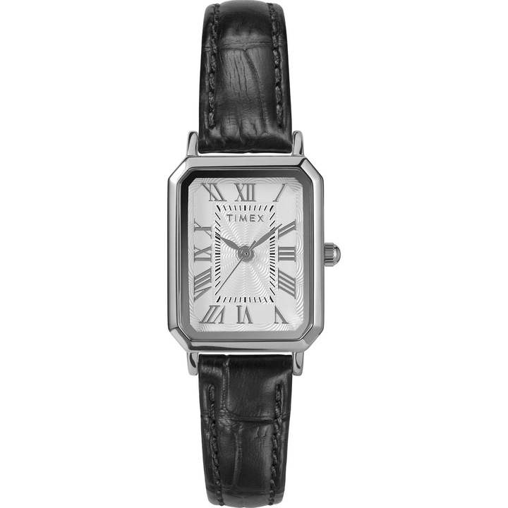 Ceas Timex Damski, Elegant, Alb, Negru, 21mm, curea piele naturala