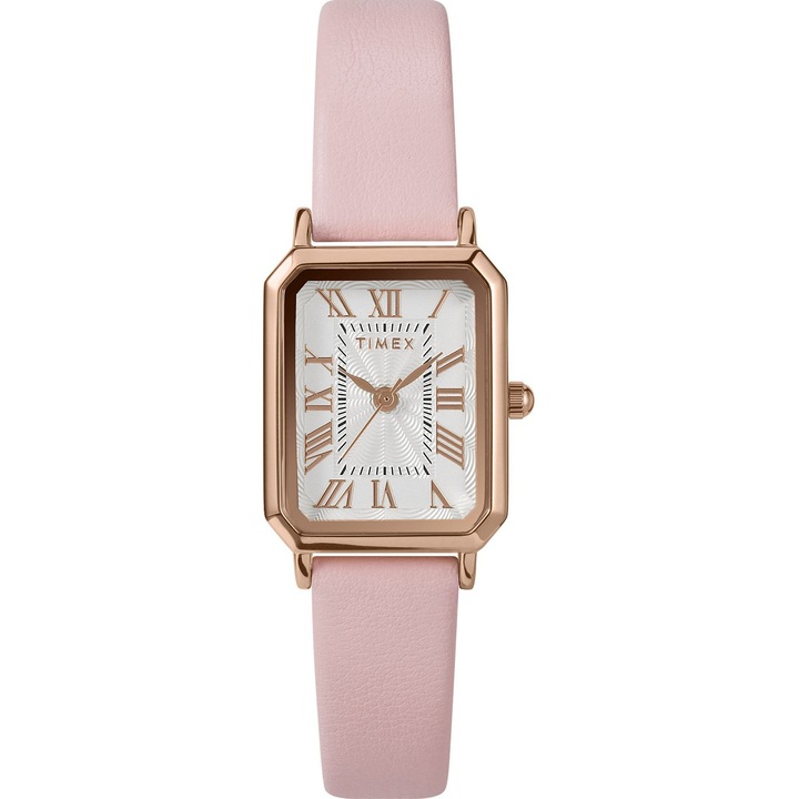 Ceas de dama Timex TW2Y01100, roz, curea din piele, carcasa din inox, 21mm
