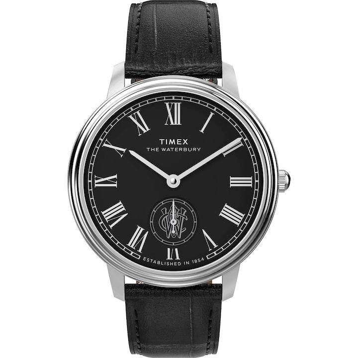 Ceas Timex Waterbury Metropolitan, mecanism quartz, 39mm, negru, curea din piele naturala