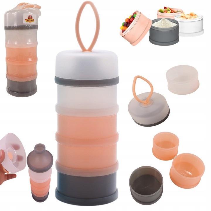 Tejpor adagoló, Luxma, 4 rekeszes, rózsaszín és szürke, 19x8x8cm