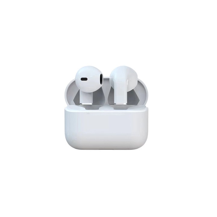 Casti Wireless, Bluetooth 5.3, rezistente la apa si transpiratie, 8 ore autonomie, alb