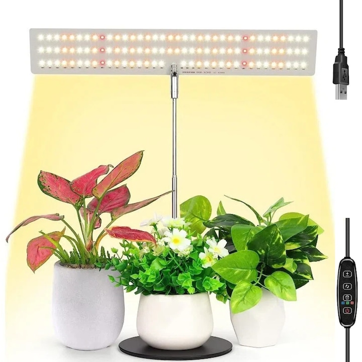 Lampa UV pentru cresterea plantelor la interior, Gkllonve, 120 LED, 10 luminozitati reglabile, temporizator 3/9/12h, inaltime reglabila, alb