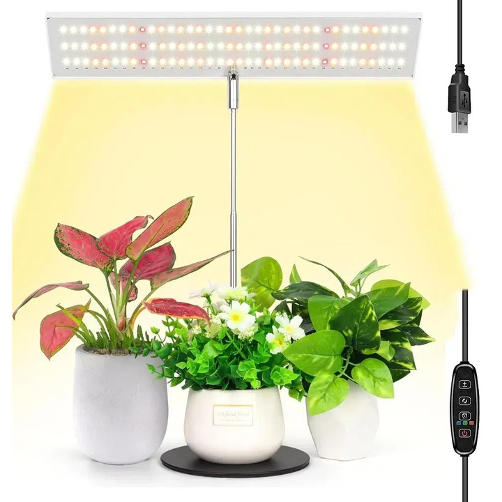 UV lámpa beltéri növények növesztéséhez, Gkllonve, 120 LED, 10 állítható fényerő, 3/9/12 órás időzítő, állítható magasság, fehér