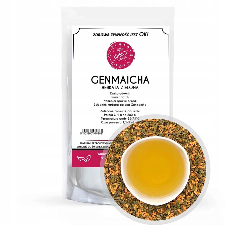 Ceai verde Genmaicha cu orez prajit 100g, Winoszarnia, aroma de nuci, fara aditivi