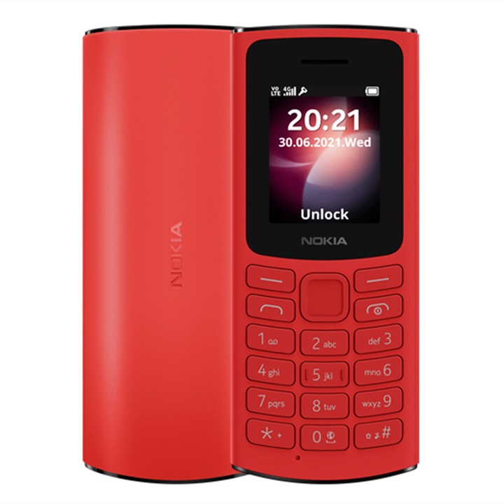 Мобилен телефон Nokia, Модел 105 2021, Дизайн с големи клавиши, Две SIM карти, 2G