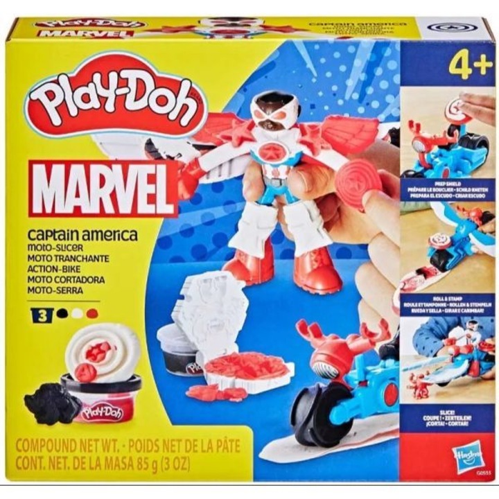 Play-Doh: Captain America Moto-Slicer cu set de joc pentru motociclete