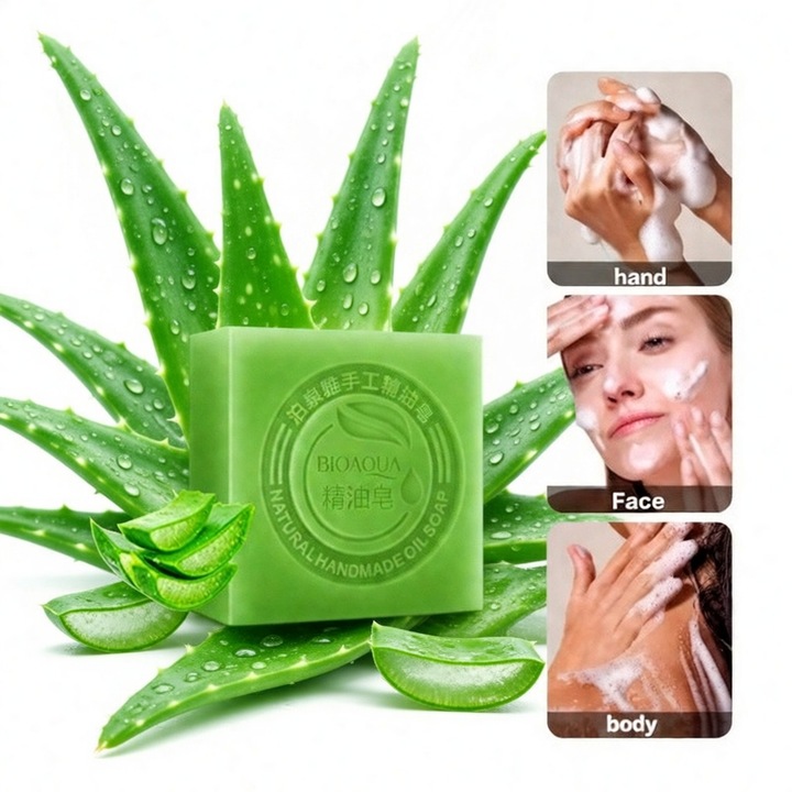 Sapun cu ulei esential de aloe vera, curat si hidratant, spuma fina fara iritatii, potrivit pentru toate tipurile de piele, parfum usor, verde 100g