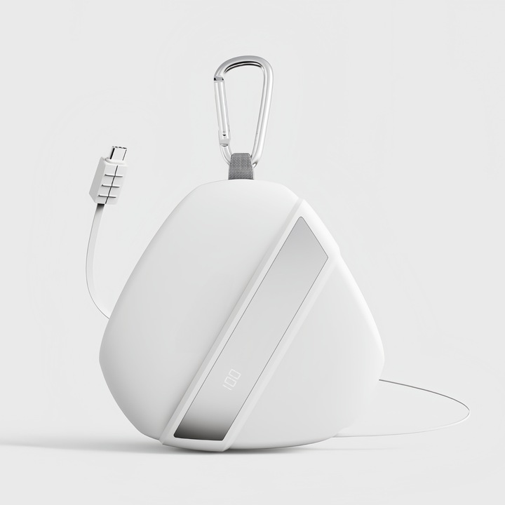 Power bank, kültéri töltőkincs, 10000 mAh, LED kiegészítő világítás, LED digitális kijelző, gyorstöltés, fehér